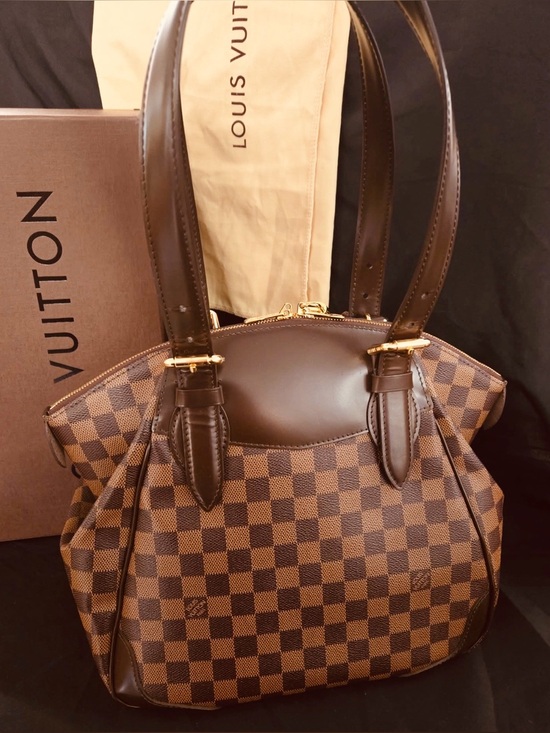 Louis Vuitton Handbags - Louis Vuitton Brown Damier Ebene Checkered Shoulder Bag with Gold Hardware